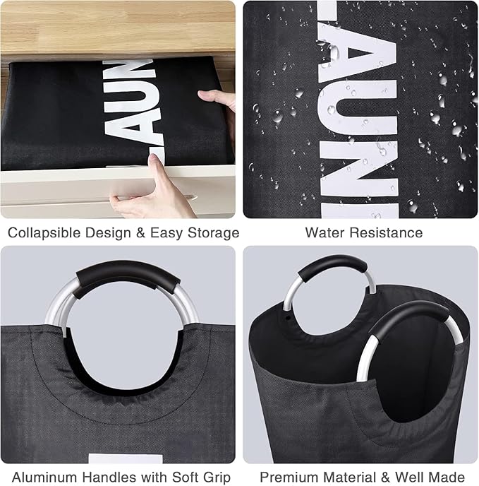 Large Laundry Basket Collapsible，Freestanding Clothes Hamper Bag with Handles – Tall Folding Dirty Laundry Bin，Sturdy Laundry Sorter for College Dorm，Laundry Room – 115L (Black)