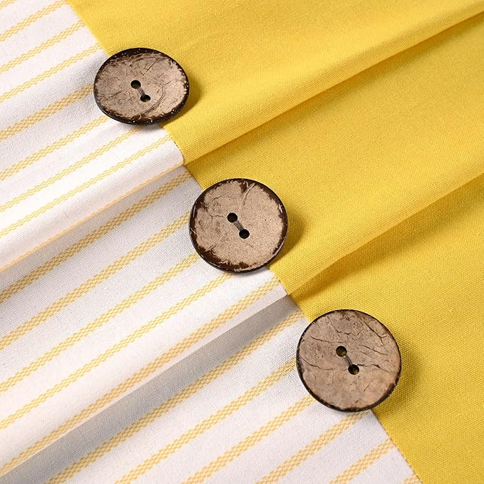 Farmhouse Yellow Shower Curtain,Beige and Yellow Stripe,Button Curtain,Linen and Cotton Woven Fabric,Rustic Charm Country Chic Style,72x72 in
