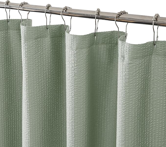 OVZME Long Stall Shower Curtain 54X78 inch, Embossed Textured Fabric Shower Curtain for Bathroom - Soft Cloth & Hotel Spa, Water Repellent, Machine Washable Bathroom Curtain, Sage Green