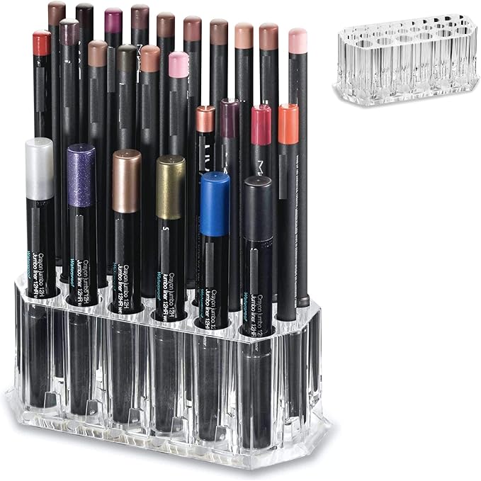 BY ALEGORY Acrylic Eyeliner Organizer & Lip Liner Organizer 26 Space Storage 20 Standard 6 Jumbo Cosmetic Pencil Makeup Display Case Refillable Container