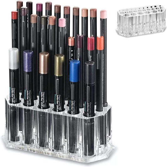 BY ALEGORY Acrylic Eyeliner Organizer & Lip Liner Organizer 26 Space Storage 20 Standard 6 Jumbo Cosmetic Pencil Makeup Display Case Refillable Container