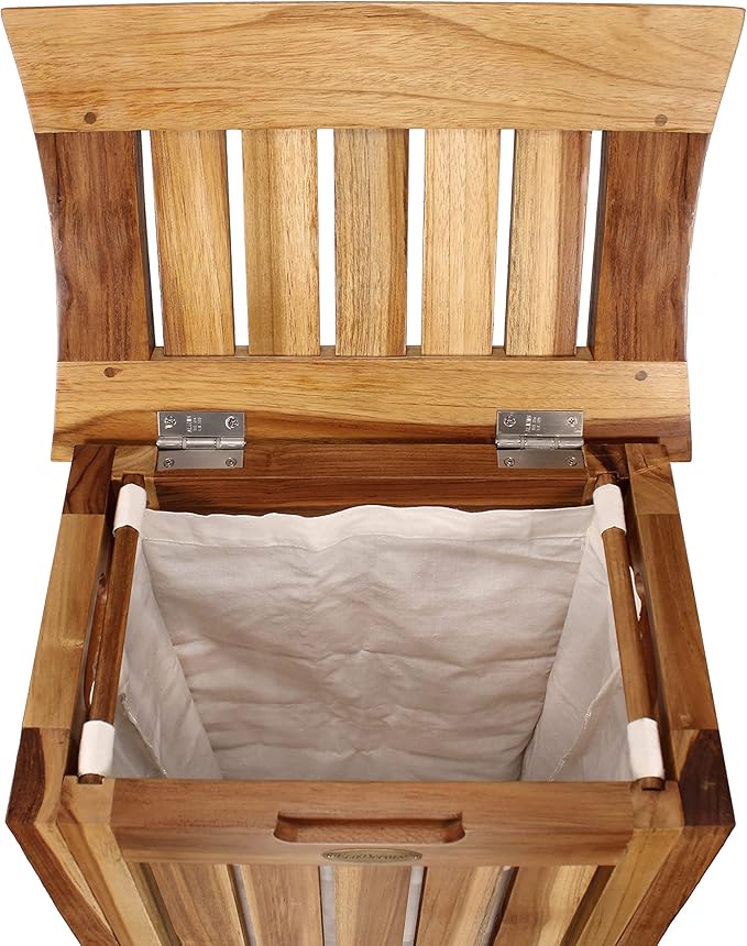 DecoTeak Solid Hamper in Natural Teak, 15 inch W x 12.5 inch D x 16 inch H