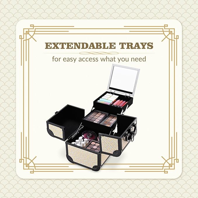 BYOOTIQUE 2-Piece Makeup Train Case Cosmetic Organizer Kit Art Deco Pastel