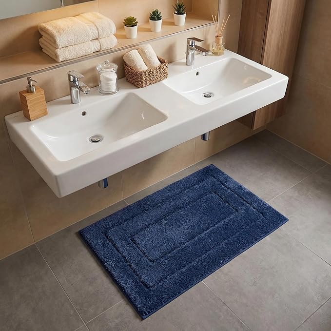 GRANNY SAYS Bathroom Rugs and Mats, 16" x 24" Non-Slip Bath Mat for Bathroom, Super Soft Absorbent Microfiber Bath Rug, Machine Washable and Dry, Small Navy Rug for Shower, Tub and Bath Floor