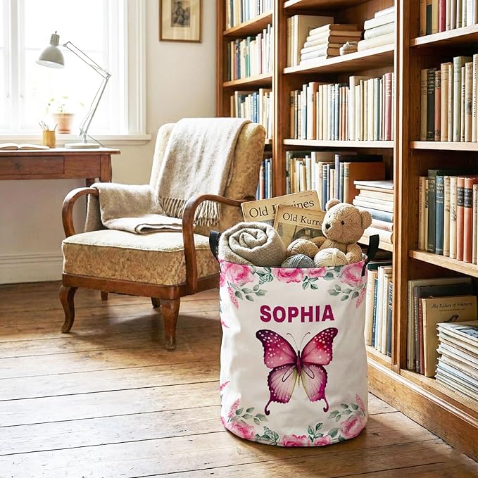 Custom Butterfly Laundry Baskets, Personalized Butterfly Gifts for Butterflies Lovers, Collapsible Laundry Hamper with Name for Kids Adults Home Decoration