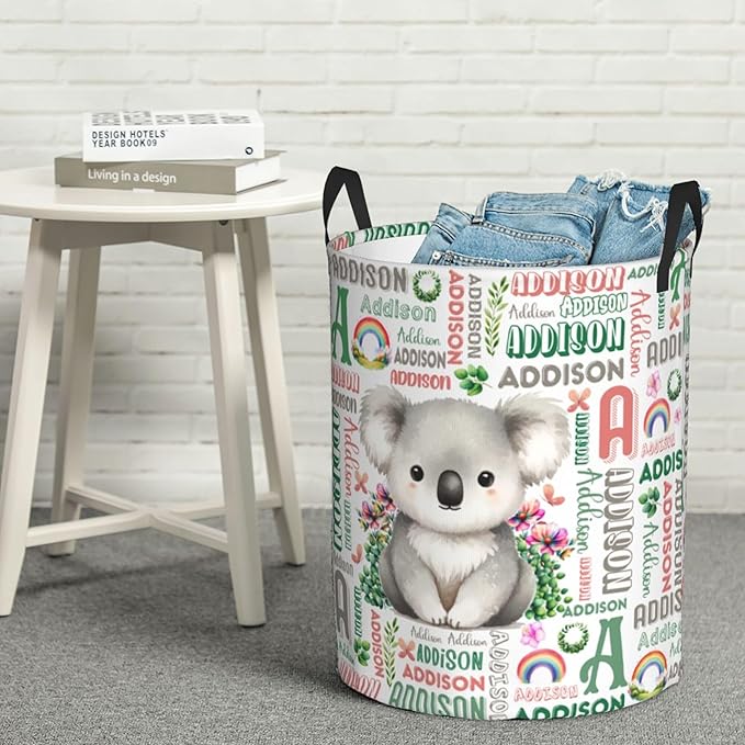Personalized Koala Laundry Basket For Baby Kids Boys Girls Adult Custom Hamper Basket With Name For Bathroom Bedrooms Collapsible Baby Laundry Basket, Dirty Clothes Hamper With Handles