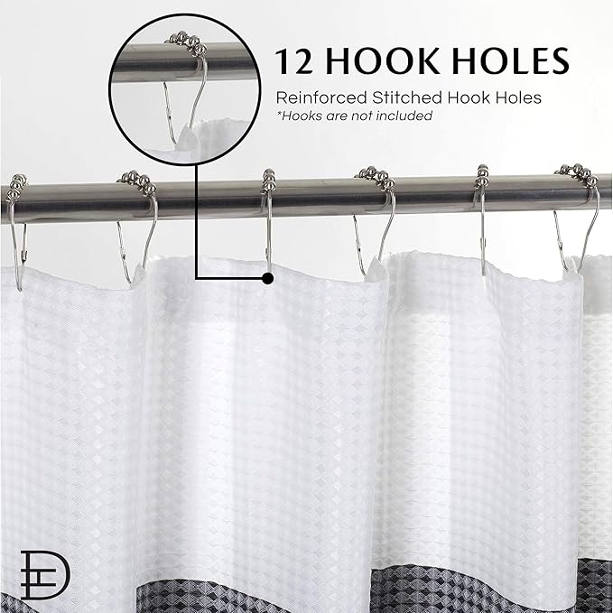 Dainty Home Waffle Weave Waterproof Shower Curtains, Black 70" x 72", Bath Curtains, Shower Curtain Waterproof Fabric with 12 Roller Ball Hooks