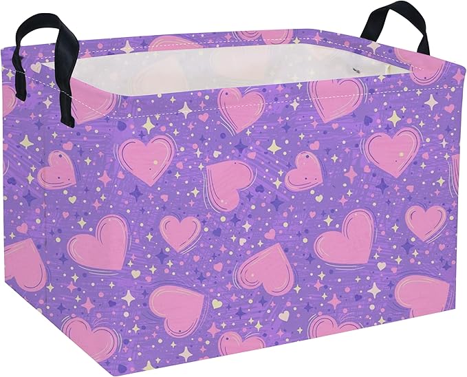 Rectangular Valentine's Day Baskets,Heart Basket,Girls Basket Kids Storage Bin Love Room Decor for Home.(Purple Heart)