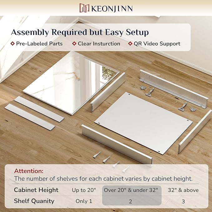 Keonjinn 30 x 26 Inch Bathroom Medicine Cabinet with Mirror, Assembly Required, Combined Double Doors Wall Cabinets, Flexiable Ample Storage, Recessed or Surface Mount, Soft Closing