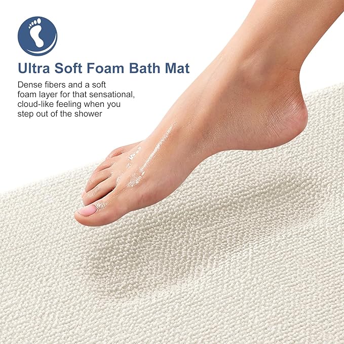 OLANLY Thick Memory Foam Bath Mat Rug 24x16, Extra Soft Absorbent Bathroom Rug, Quick Dry Bath Mats, Non-Slip, Machine Washable Carpet for Bathroom, Tub and Shower, Home Decor Accessories, Ivory