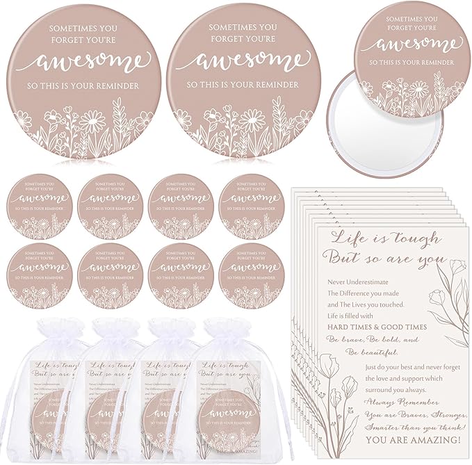 50 Set Mother's Day Inspirational Compact Mirror Religious Bulk Gift for Women Christian Mini Makeup Pocket Mirror Administrative Professional Gift with Card for Volunteer Employee Teacher (Boho)