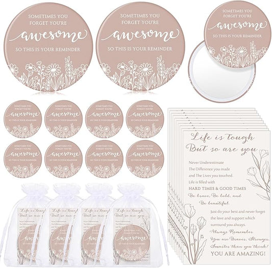 50 Set Mother's Day Inspirational Compact Mirror Religious Bulk Gift for Women Christian Mini Makeup Pocket Mirror Administrative Professional Gift with Card for Volunteer Employee Teacher (Boho)