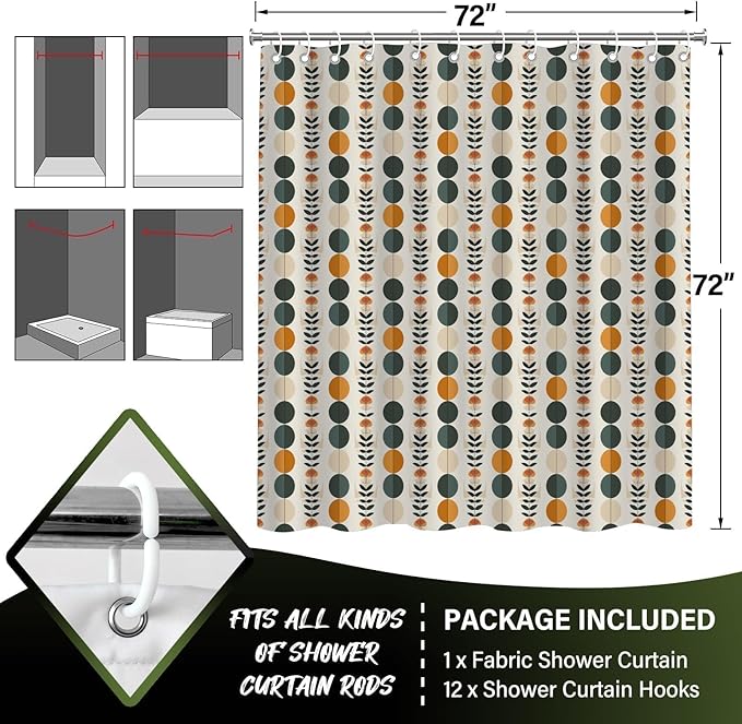Neutral Boho Shower Curtains for Bathroom,Bohemia Brown Dot Bath Curtain,Mid Century Modern Shower Curtains Waterproof Polyester Bathroom Decor Accessories,72x72 in