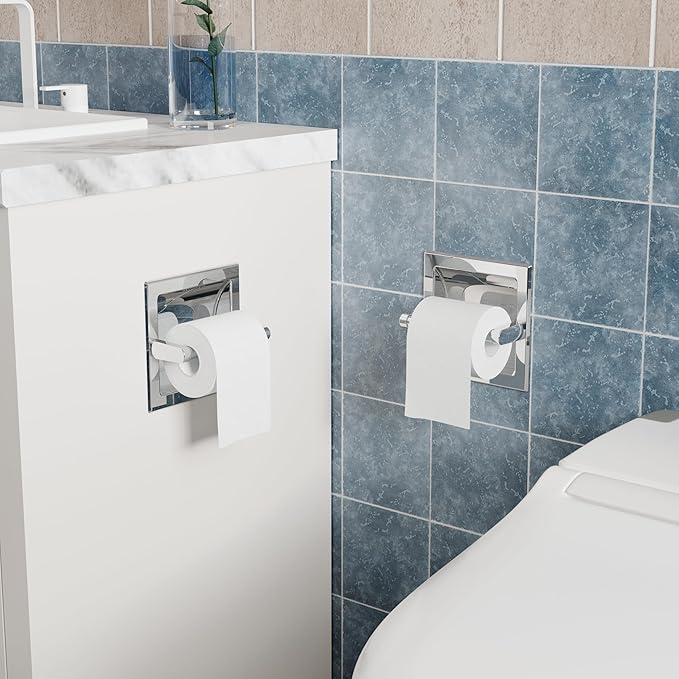 Toilet Paper Holder 2 Pack, Recessed Pivoting Toilet Paper Holder Wall Mount Stainless Steel for Large Rolls in Bathroom (Chrome)