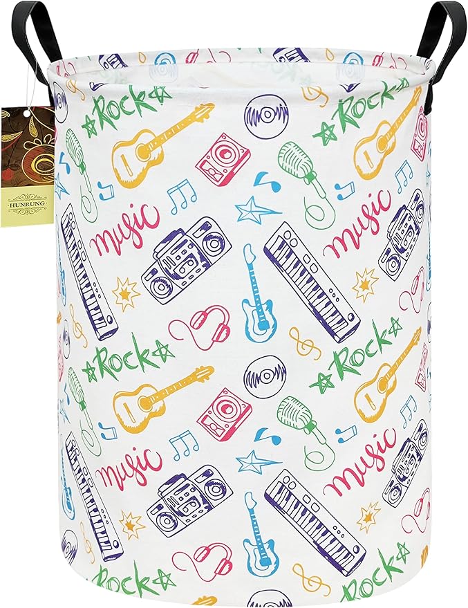 HUNRUNG Laundry Hamper,Large Canvas Fabric Lightweight Storage Basket Toy Organizer Dirty Clothes Collapsible Waterproof for College Dorms???Round-Musical instrument???