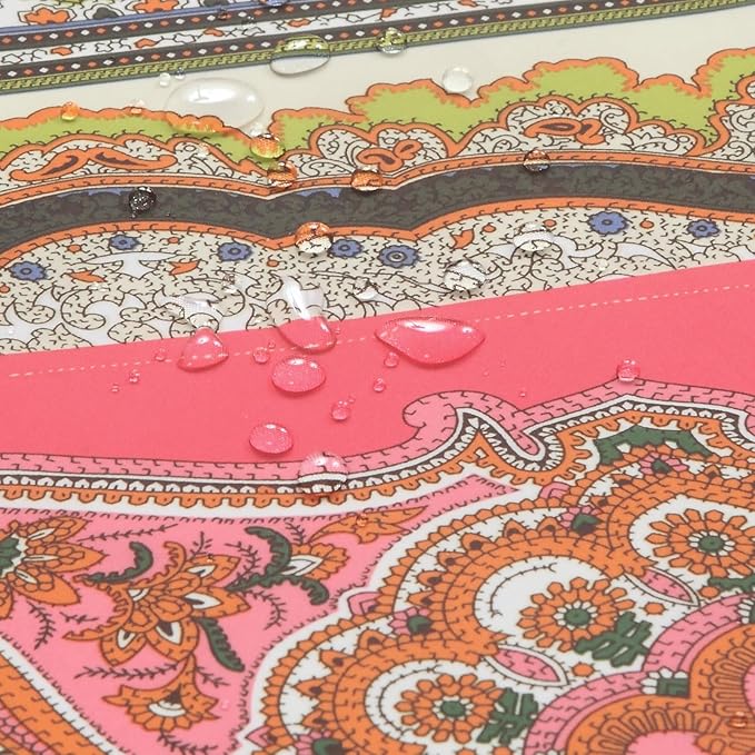 Fabric Shower Curtain, Pink and Green Printed Boho Paisley Pattern Shower Curtains for Bathroom, Waterproof Bathroom Curtains, 72" W x 72" H