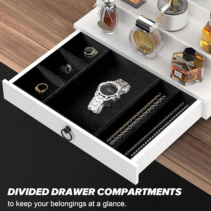 upcessory Cologne Organizer for Men, 3 Tier Wood Perfume Organizer with Felt Lining Drawer and Hidden Compartment, White Perfume Display Holder, A Gift for Men