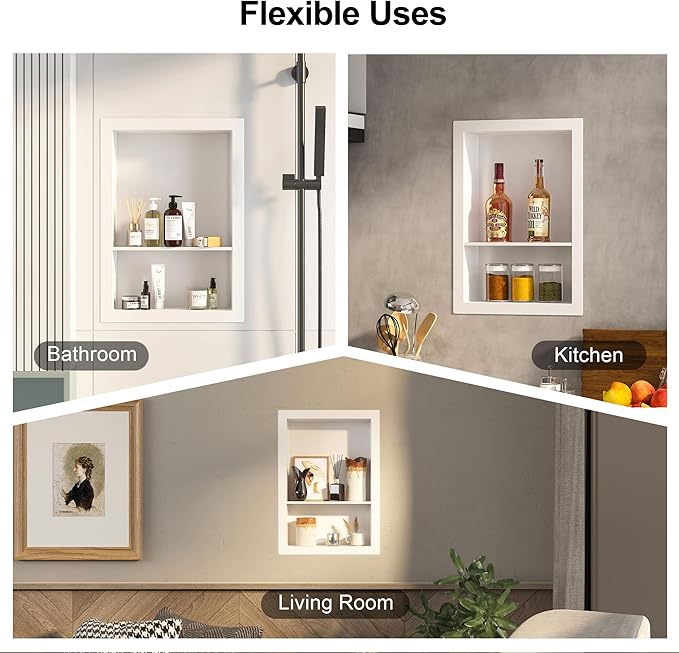 12x18 White Shower Niche for Shower Wall,Bathroom Medicine Cabinet Recessed,Surface Mount Medicine Cabinet,Small Bathroom Wall Cabinet,Recessed Wall Niche for Over Toilet Storage/Living Room