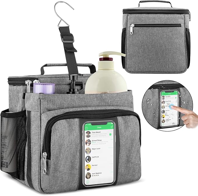 Bukere Portable Shower Caddy Tote Bag for College Dorm Travel, Separate Compartment, Large Capacity, Quick Dry Mesh Base, Hanging Toiletry Bath Bag for Student, Gym, Camp, Women Men