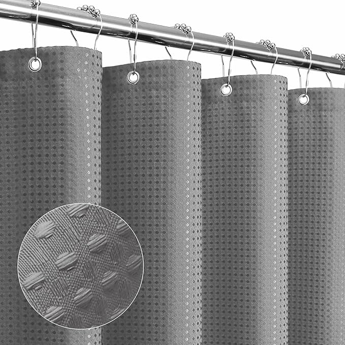 Gibelle Grey Shower Curtain, Waffle Weave Textured Fabric Shower Curtain for Bathroom - Soft Cloth & Hotel Spa Luxury, Water Repellent, Machine Washable, 72X72, Grey