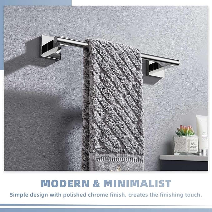 Suyar Polished Chrome Hand Towel Bar, SUS304 Stainless Steel Bathroom Towel Holder, Kitchen Closet Cabinet Washcloth Rack Wall Mounted, 13.78 Inch