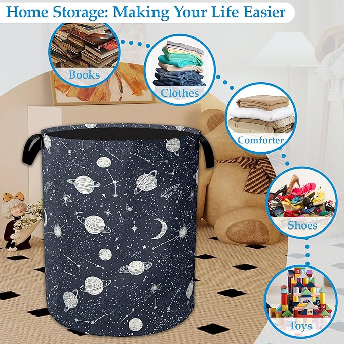 Star Moon Laundry Basket Collapsible Laundry Hamper with Handle, Oxford Clothes Toy Storage Bin for Bathroom Bedroom Room Decor, Gift Basket 16" X 20.8"