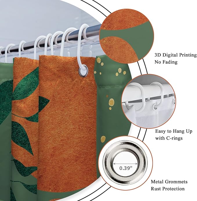 Riyidecor Mid Century 4Pcs Bathroom Shower Curtain Sets Modern Aesthetic Minimalist Geometric Bathroom Decor Set with Rugs and Accessories Abstract Toilet Lid Rug, Contour and Bath Mat with 12 Hooks