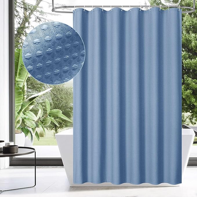 MitoVilla Blue Waffle Fabric Shower Curtain, Heavy Waffle Weave Textured Shower Curtains for Modern Luxury Bathroom Decor, Weighted Hotel Spa Shower Curtain, 72 x 72, Moonlight Blue