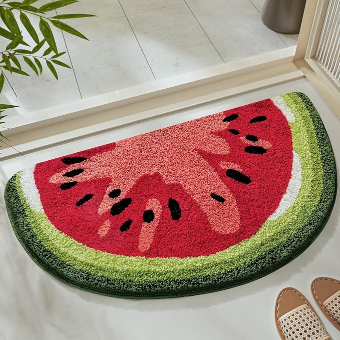 LUMI Cute Bathroom Rugs, Funny Fruit Rug, Soft Plush Fluffy Bath Mat, Absorbent, Non-Slip for Bathroom, Kitchen Sink, Bedroom, Kid's Bedroom, and Living Room, 17.5"x31.5", Watermelon