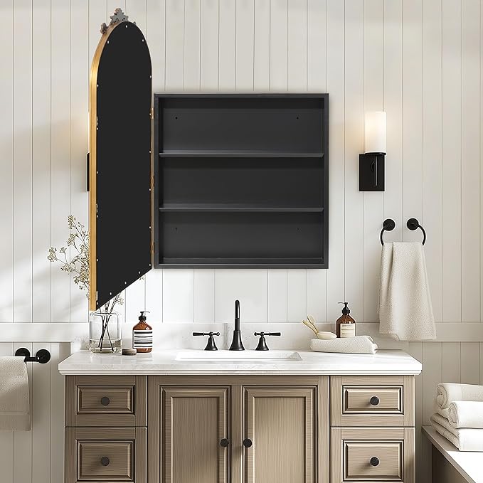 SogesHome 24x36 in Medicine Cabinet with Mirror for Bathroom, Wall Mount Mirror with Storage & 2 Adjustable Shelves for Entryway Hallway Bathroom, Vintage Gold