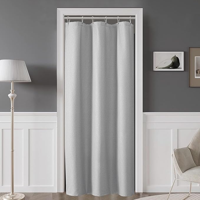 OVZME Small Stall Shower Curtain - Embossed Textured Bathroom Curtain, 36 x 72 Shower Curtain for RV Camper, Machine Washable Water Resistance, Light Grey
