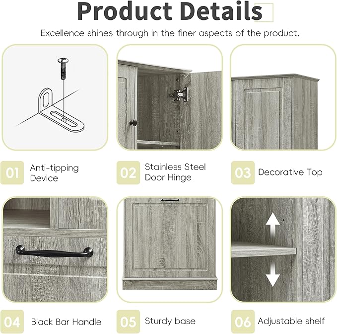 Virubi Tall Laundry Cabinet with Tilt Out Hamper, Wood Tall Laundry Room Cabinets with Doors, and Adjustable Shelves, for Bathroom Storage Organization, Freestanding, Oak
