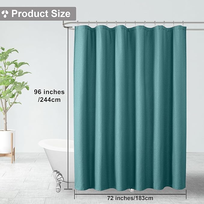 OVZME Extra Long Turquoise Shower Curtain 72 x 96 Inch, 3D Embossed Texture Fabric Bathroom Shower Curtain, Large Hotel Bath Curtain with 12 Holes, Washable Cloth Shower Curtains