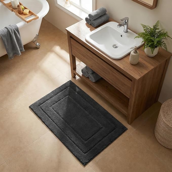 GRANNY SAYS Bathroom Rugs Non Slip, 16" x 24", Bath Rugs for Bathroom Washable, Bath Mats for Floor, Microfiber Bath Mat for Tub, Absorbent Bath Rugs for Shower Room, Charcoal Gray
