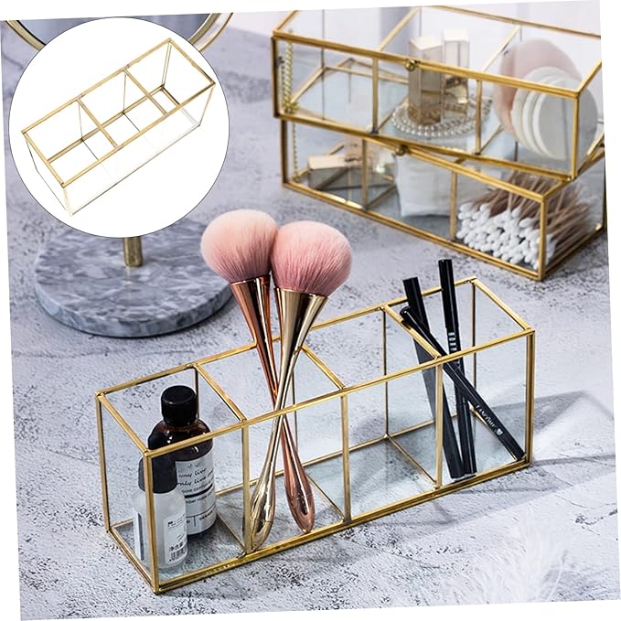 Box Cosmetic Storage Box Large Cosmetic Display Case Brush Organizer Glass Makeup Organizer Storage Cubes with Lid Brush Desktop Alloy Office Jewelry