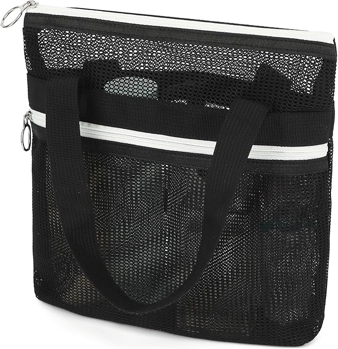 GYEUKHAM Mesh Shower Caddy Portable Shower Bag for Travel, Gym, Camping – Quick-Dry Hanging Toiletry Organizer with Zipper Pockets for Bathroom Essentials,Black