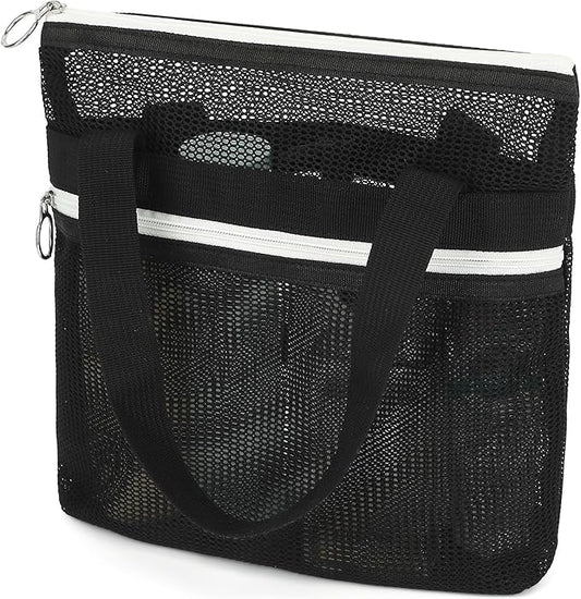 GYEUKHAM Mesh Shower Caddy Portable Shower Bag for Travel, Gym, Camping – Quick-Dry Hanging Toiletry Organizer with Zipper Pockets for Bathroom Essentials,Black