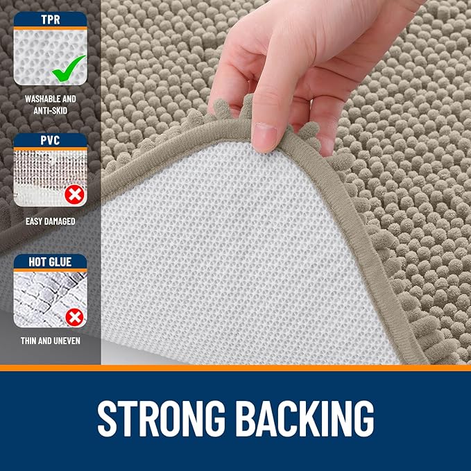 OLANLY Bathroom Rugs 59x35, Extra Soft Absorbent Chenille Bath Rugs, Rubber Backing Quick Dry, Machine Washable Bath Mats for Bathroom Floor, Tub and Shower, Home Decor Accessories, Warm Taupe
