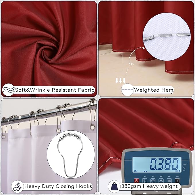 XLHOMO Burgundy Bathroom Accessories Set with Shower Curtain and Rugs, Dark Red Bathroom Accessories with Trash Can,Toothbrush Holder and Cup,Soap Dispenser,Tray,Soap Dish,Toilet Brush,Qtip Holders