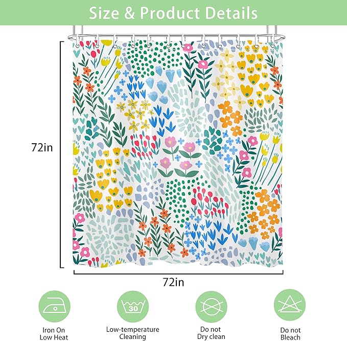 Colorful Floral Shower Curtain Butterfly Flower Bathroom Shower Curtain Set Boho Cute Shower Curtains Cloth Fabric Shower Curtain 1
