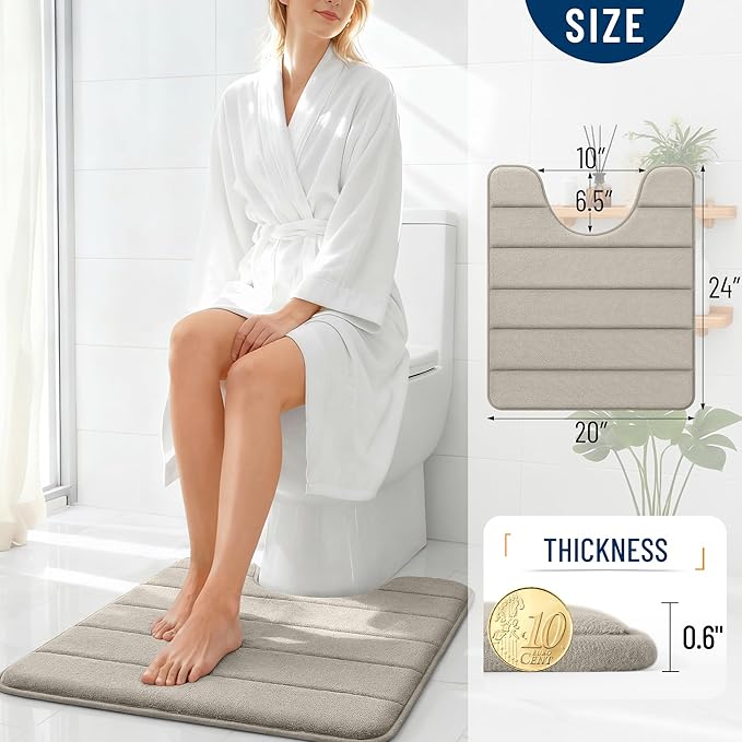 OLANLY Memory Foam Toilet Rugs U Shaped 24x20, Super Soft Absorbent Contour Bath Rugs, Quick Dry, Machine Washable Toilet Mat, Bathmat Floor Carpet, Bathroom Home Decor Accessories, Warm Taupe