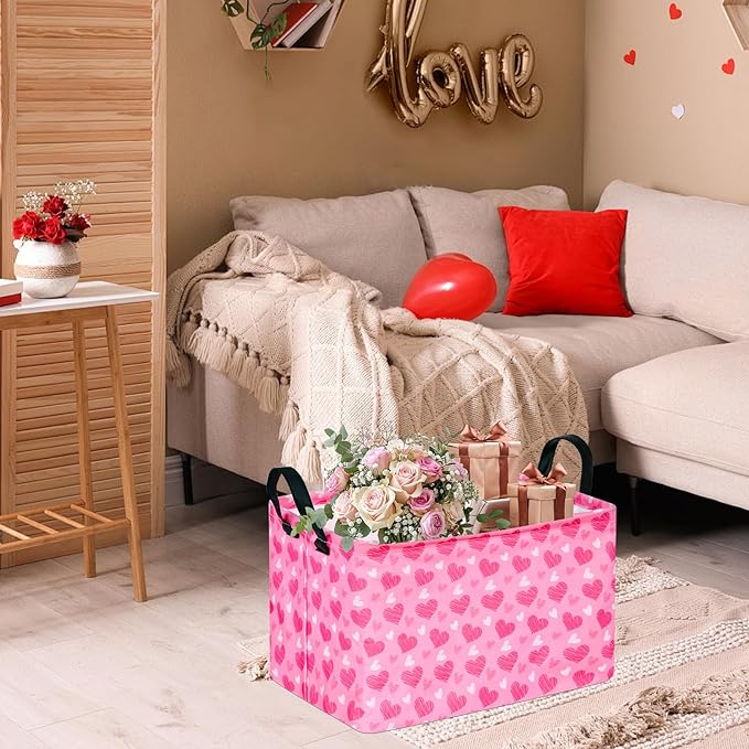 MAIZMZ Girls Storage Basket Heart Print Storage Cube for Women, Closet Shelf Organizer Bins Empty Gift Basket with Handles Girls Nursery hamper Kids Toys Books Box Room Deco