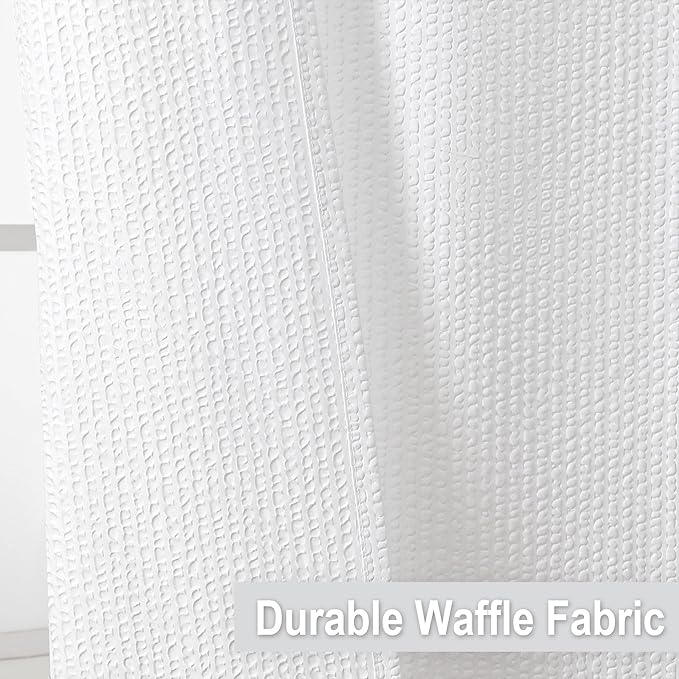 OVZME Extra Long Shower Curtain, 72x90 inch Long Embossed Textured Fabric Shower Curtains for Bathroom - Soft Cloth & Hotel Spa Luxury, Water Repellent, Machine Washable Bath Curtain, White