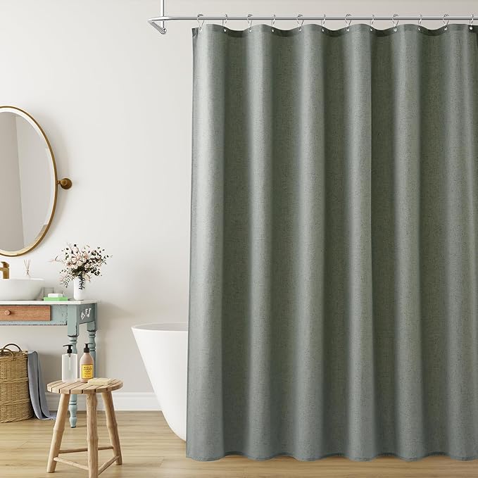 Naturoom Desert Sage Linen Shower Curtain, Country Boho Farmhouse Bath Decor Shower Curtains Neutral Cloth Weighted Textured Fabric Bath Curtain Liner with Hooks, 72x84