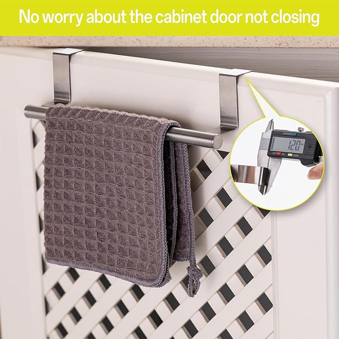 Over Cabinet Towel Bar 9" Kitchen Towel Rack - Silver, Stainless Steel Towel Holder for Cabinet - 1 Pack