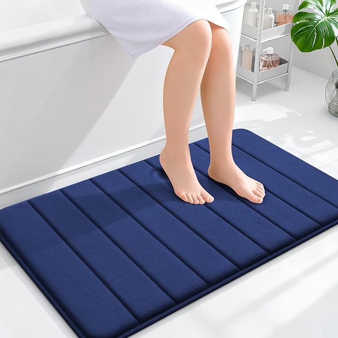 OLANLY Memory Foam Bath Mat 36x24, Super Soft Absorbent Bathroom Rugs, Quick Dry, Machine Washable Shower Floor Rugs, Bathmat Carpet, Bathroom Home Decor Accessories, Twilight Sapphire