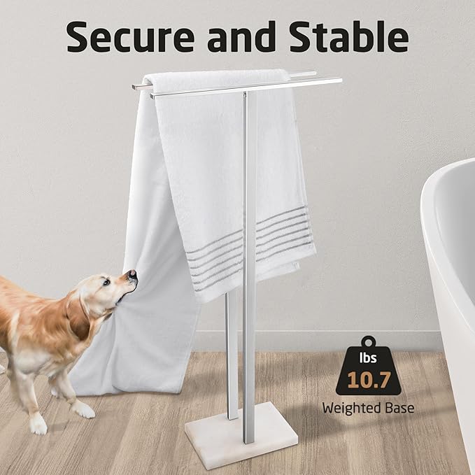 KES 43'' H Standing Towel Rack for Bathroom, Free Standing Towel Rack Floor with Weighted Marble Base 2-Tier, Outdoor Towel Racks Extra High Thick 18/8 Stainless Steel Brushed Finish, BTH232-2