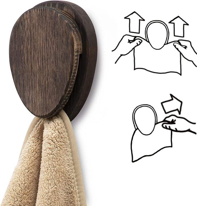 Besuerte Magic Marble Wood Towel Holder - Set of 2 Kitchen Hand Towel Holder Adhesive - Wall Mount Wood Towel Rack - Bathroom Hooks, Quick Drying, Nut Brown