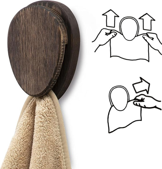 Besuerte Magic Marble Wood Towel Holder - Set of 2 Kitchen Hand Towel Holder Adhesive - Wall Mount Wood Towel Rack - Bathroom Hooks, Quick Drying, Nut Brown
