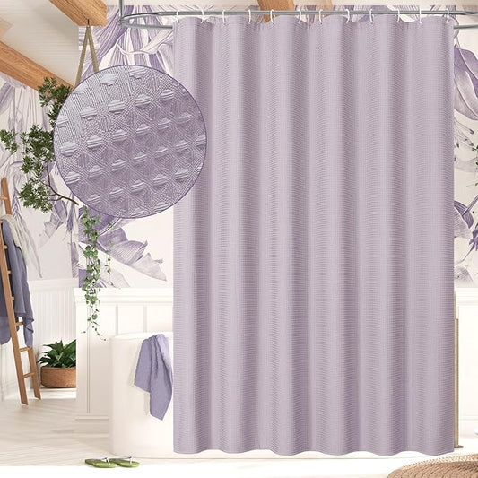 MitoVilla Purple Waffle Fabric Shower Curtain, Heavy Waffle Weave Textured Shower Curtains for Modern Luxury Bathroom Decor, Weighted Hotel Spa Shower Curtain, 72 x 72, Lavender